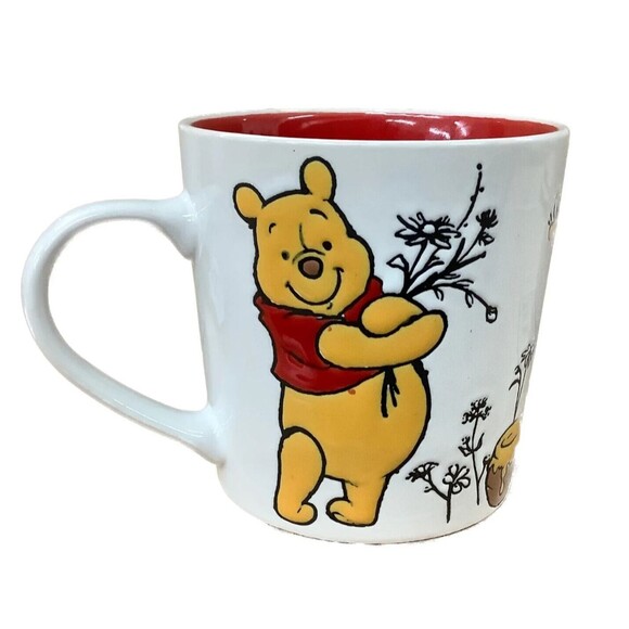 Winnie The Pooh Coffee Mug Honey Pot Bees Flowers Red Interior 16oz Gift NWT - Picture 1 of 6